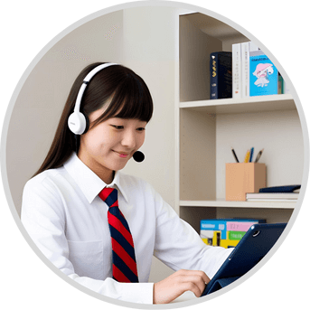 ヘッドセットを付けた生徒の写真